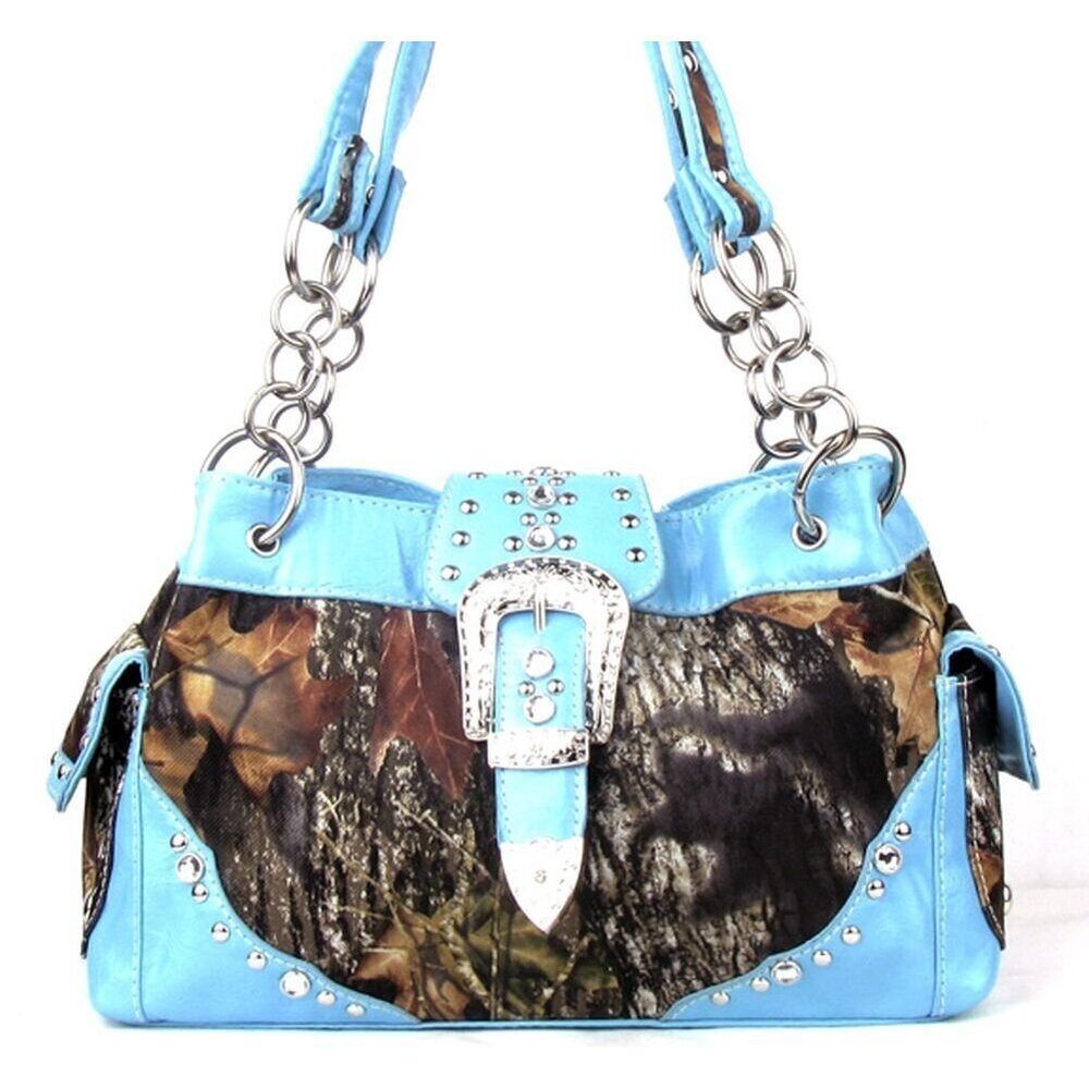 9452 Western Belt Buckle Purse Camouflage Camo Handbag blue
